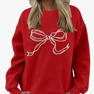 Women’s Red Crewneck Sweatshirt with White Bow Outline